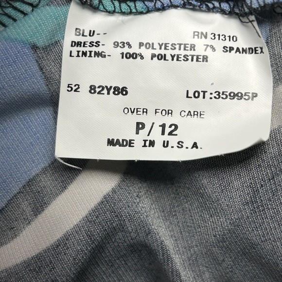 AGB Shift Dress Short Sleeve Lined Geometrical Circle Blue Yellow Size 12 Petite - Picture 9 of 12